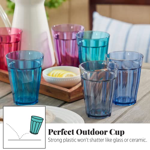 US Acrylic Camden Kids Plastic 12 oz. Drinking Glasses (Pack of 6) Stackable Juice Cups | Made in USA | Reusable, BPA-free, Top-rack Dishwasher Safe | 6 Bright Colored Tumblers for Kids and Toddlers