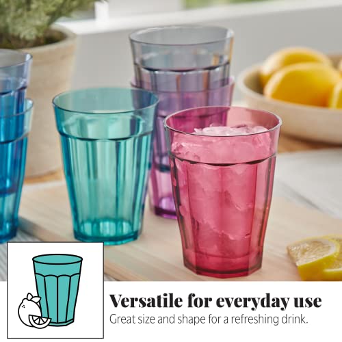 US Acrylic Camden Kids Plastic 12 oz. Drinking Glasses (Pack of 6) Stackable Juice Cups | Made in USA | Reusable, BPA-free, Top-rack Dishwasher Safe | 6 Bright Colored Tumblers for Kids and Toddlers