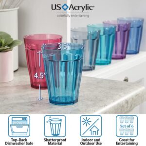 US Acrylic Camden Kids Plastic 12 oz. Drinking Glasses (Pack of 6) Stackable Juice Cups | Made in USA | Reusable, BPA-free, Top-rack Dishwasher Safe | 6 Bright Colored Tumblers for Kids and Toddlers