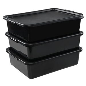 uumitty 3-pack plastic bus tub with lid, 13 l black commercial bus box with handle
