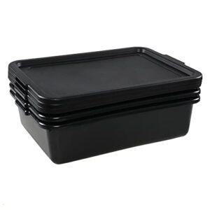 Uumitty 3-Pack Plastic Bus Tub with Lid, 13 L Black Commercial Bus Box with Handle