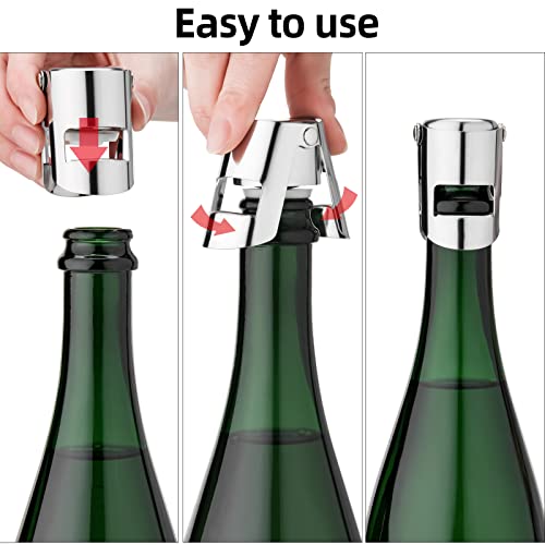 YANPROG Champagne Stoppers with Stainless Steel Wine Stoppers with Food Grade Silicone Leak proof Keep Fresh Suitable for Champagne, Cava, Prosecco and Sparkling (Silver, 2 Pack)