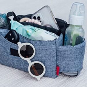 Lei Lei & Co Stroller Caddy Organizer – Baby Stroller Organizer with Protective Pocket, Stroller Phone Holder, Baby Cup Holder, Diaper Holder, & Adjustable Stroller Straps (Blue)