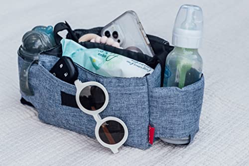 Lei Lei & Co Stroller Caddy Organizer – Baby Stroller Organizer with Protective Pocket, Stroller Phone Holder, Baby Cup Holder, Diaper Holder, & Adjustable Stroller Straps (Blue)