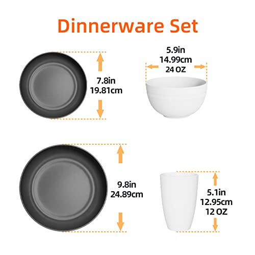 Hanmfei Wheat Straw Plastic Dinnerware Set for 8,Plastic Plates and Bowls Sets,Unbreakable Dinnerware For Kitchen, Camping, Rv Black