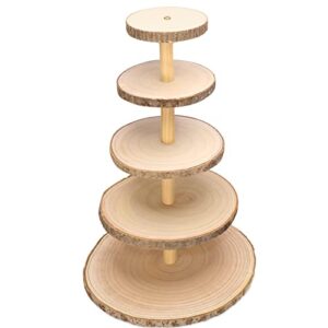 ayfjovs 5 tiered wood cupcake stand, rustic wood cake stand, wood dessert display stand, detachable wood slices round cupcake tower holder for party and rustic wedding decoration