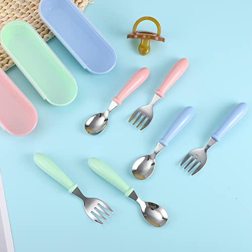 Toddler Utensils, Toddler Forks and Spoons,Stainless Steel Baby Utensils Baby Silverware Set with Storage Box for Safe Dining (3 Set with Case)