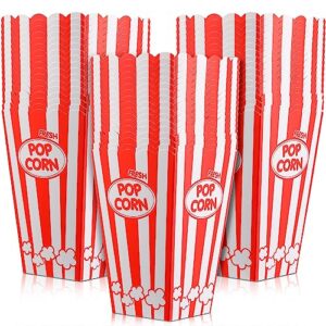 teling 50 pack movie night popcorn boxes disposable paper popcorn buckets red and white striped popcorn container vintage retro nostalgic popcorn holders for movie carnival circus birthday party