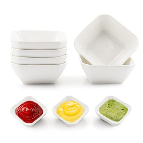 DRAONGYE 3 Ounce 6 Pack White Ceramic Dip Bowl Set, Mini Bowl Soy Sauce Plate, Condiment Server, Can be Used for Ketchup, Sauce, Vinegar, Soy, BBQ and Party Dinner