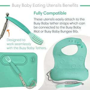 BUSY BABY Eating Utensils for Babies & Toddlers | Fork, Spoon, & Knife | Food-Grade Silicone & Tritan Plastic | Dishwasher Safe, BPA Free (Pewter)