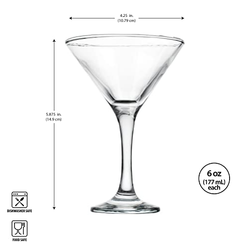 Glaver's Martini Glasses Set of 4 Cocktail Glasses, 6 Ounce Strong Lead-Free Glass, Stemmed Margarita, Martini Glasses, For Bar, Martini, Gimlet, Bar, Wine And More Dishwasher Safe