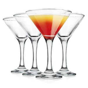Glaver's Martini Glasses Set of 4 Cocktail Glasses, 6 Ounce Strong Lead-Free Glass, Stemmed Margarita, Martini Glasses, For Bar, Martini, Gimlet, Bar, Wine And More Dishwasher Safe