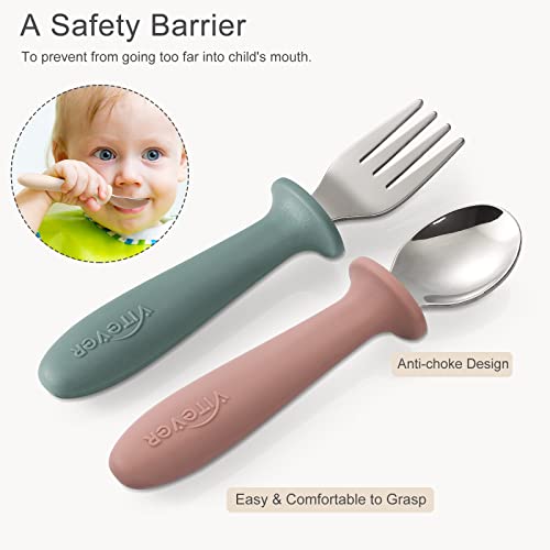 VITEVER 6 Pieces Toddler Utensils, Kids Silverware Set with Silicone Handle, Children Safe Spoons and Forks, 18/8 Stainless Steel, Food-grade Silicone - Dishwasher Safe