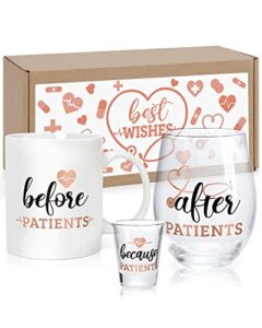 levfla before patients after patients set nurse gifts 11 oz coffee mug 18 oz stemless wine glass 2 oz shot glass set for nurse, doctor, dentist, dental, physician, hygienist, rn (rose gold)