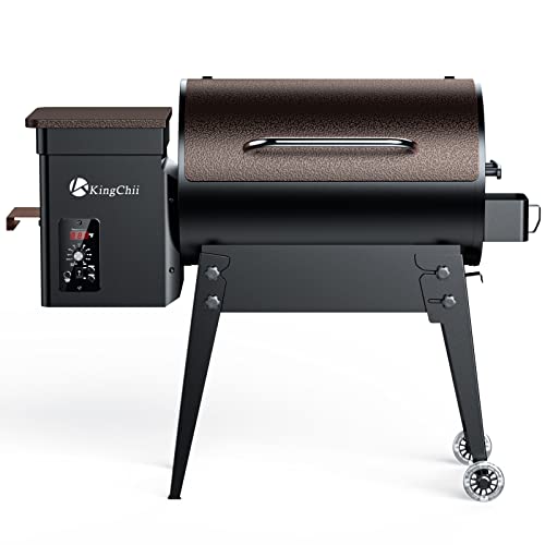 KingChii 2023 Upgrade Portable Wood Pellet Grill & Smoker Multifunctional 8-in-1 BBQ Grill with Automatic Temperature Control Foldable Leg for Backyard Camping Cooking Bake and Roast, 341 sq in Bronze