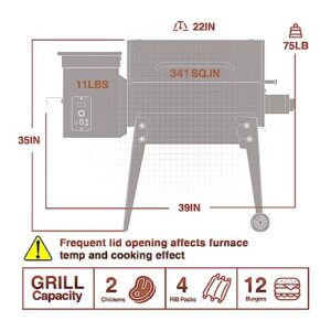 KingChii 2023 Upgrade Portable Wood Pellet Grill & Smoker Multifunctional 8-in-1 BBQ Grill with Automatic Temperature Control Foldable Leg for Backyard Camping Cooking Bake and Roast, 341 sq in Bronze