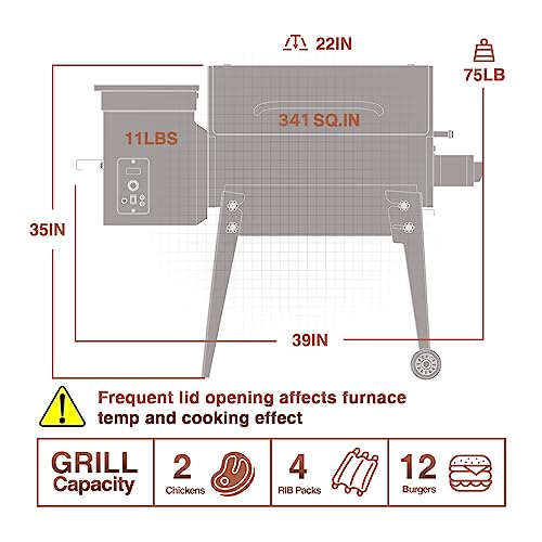 KingChii 2023 Upgrade Portable Wood Pellet Grill & Smoker Multifunctional 8-in-1 BBQ Grill with Automatic Temperature Control Foldable Leg for Backyard Camping Cooking Bake and Roast, 341 sq in Bronze