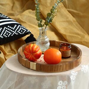 Moretoes Decorative Tray, 13 Inches Acacia Wooden Tray Round Decorative Tray for Home Decor Candle Holder Vintage Centerpiece Coffee Table