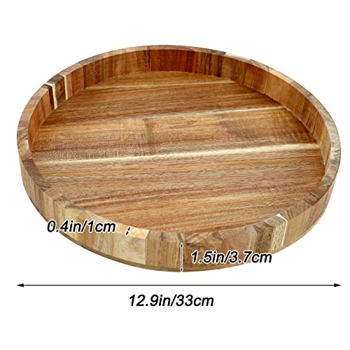 Moretoes Decorative Tray, 13 Inches Acacia Wooden Tray Round Decorative Tray for Home Decor Candle Holder Vintage Centerpiece Coffee Table