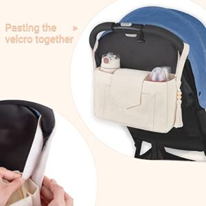 Mkono Stroller Organizer Accessories Baby Stroller Caddy Baby Diaper Cup Essentials Storage Adjustable Straps to Fit Most Stroller Rods and Handles, Ivory