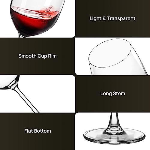 Vtopmart Wine Glasses Set of 6, 13.9oz Crystal White or Red Wine Glasses, Lead-Free Clear Glass with Long Stem for Gift, Wine Tasting, Wedding, House Warming, Engagement, Anniversary