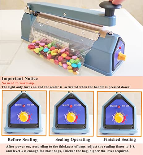 Impulse Bag Heat Sealer for Plastic Bags 8 inch 5mm Sealing, Heavy Duty Iron Housing, Manual Heat Sealing Machine for Mylar Poly Bags, with 6 Repair Kits(Included 2 Cutter Lines)