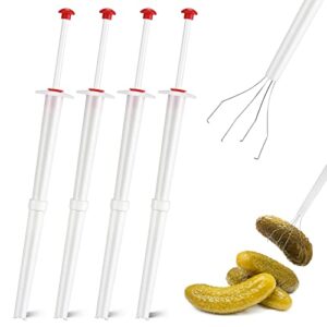 set of 4 pickle picker stainless steel and plastic pickle pincher 8 inch deluxe pickle grabber tool pickle jar fork for kitchen food olive pepper, white