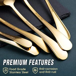 Gold Serving Utensils, OGORI 10-Piece Polished Stainless Steel Gold Serving Utensils Set Include Serving Spoons, Slotted Serving Spoon, Serving Tongs, Serving Fork, Salad Fork, Soup Ladle, Pie Server