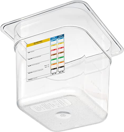 Carlisle FoodService Products StorPlus Plastic 1/6 Food Pan with Integrated Label For Restaurants, 2.5 Quarts, Clear