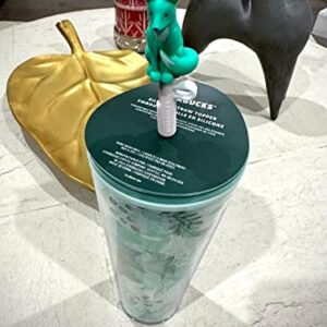 Starbucks Winter 2022 Green Teal FOX Venti Cold Cup Tumbler 24oz with FOX Topper