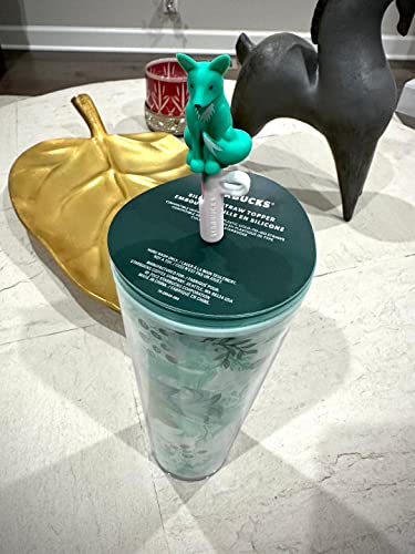 Starbucks Winter 2022 Green Teal FOX Venti Cold Cup Tumbler 24oz with FOX Topper