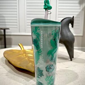 Starbucks Winter 2022 Green Teal FOX Venti Cold Cup Tumbler 24oz with FOX Topper