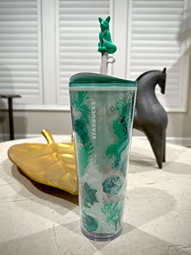 Starbucks Winter 2022 Green Teal FOX Venti Cold Cup Tumbler 24oz with FOX Topper