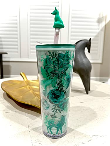 Starbucks Winter 2022 Green Teal FOX Venti Cold Cup Tumbler 24oz with FOX Topper