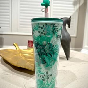 Starbucks Winter 2022 Green Teal FOX Venti Cold Cup Tumbler 24oz with FOX Topper