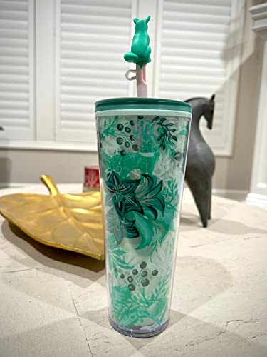 Starbucks Winter 2022 Green Teal FOX Venti Cold Cup Tumbler 24oz with FOX Topper