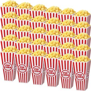 plastic popcorn boxes reusable open top popcorn containers red and white striped popcorn buckets bulk for movie night, classic retro style, 7.7 x 3.9 x 2.4 inch (30 pcs)