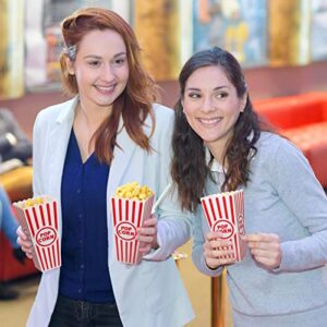 Plastic Popcorn Boxes Reusable Open Top Popcorn Containers Red and White Striped Popcorn Buckets Bulk for Movie Night, Classic Retro Style, 7.7 x 3.9 x 2.4 Inch (30 Pcs)