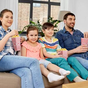 Plastic Popcorn Boxes Reusable Open Top Popcorn Containers Red and White Striped Popcorn Buckets Bulk for Movie Night, Classic Retro Style, 7.7 x 3.9 x 2.4 Inch (30 Pcs)