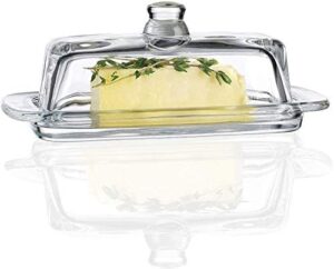 friwer glass butter butter dish with handled lid, traditional kitchen accessory, crystal clear rectangular 7.7""x 3.7, clear" dishwasher safe