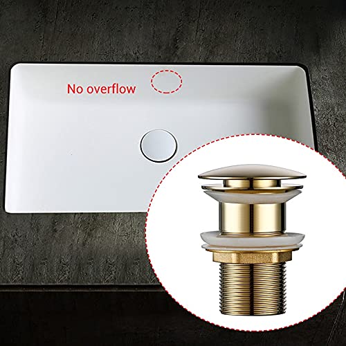 LMMDDP Polished Gold Basin Sink Drainer Corrosion Resistant Easy To Clean Up Button Round Hole Bathroom Hotel Drainer (Color : Brushed goldB)