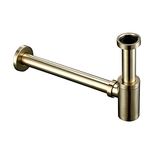 LMMDDP Brushed Gold Brass Euro Basin Bottle Plumbing Wash Pipe Waste Bathroom Sink Trap Style Siphon (Color : Brushed gold)