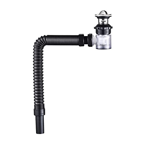 LMMDDP 1Set Basin Flip Drain Stainless Steel Bathroom Vanity Sink ABS Bottle Trap with 80CM Black Pipe Drains Kit Waste Hardware