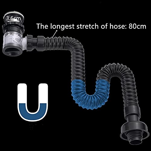 LMMDDP 1Set Basin Flip Drain Stainless Steel Bathroom Vanity Sink ABS Bottle Trap with 80CM Black Pipe Drains Kit Waste Hardware