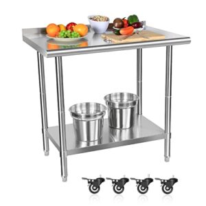 lafati stainless steel food prep table - 24x30 commercial work table heavy duty with casters, backsplash, adjustable undershelf for restaurant, kitchen, hotel, warehouse (24 * 30 * 34)