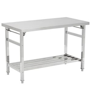 fashionwu stainless steel table, 24 x 47 inches folding heavy duty table for kitchen, commercial stainless steel prep table with adjustable undershelf, for restaurant, home and hotel