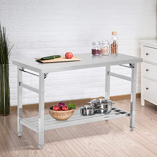 Fashionwu Stainless Steel Table, 24 x 47 Inches Folding Heavy Duty Table for Kitchen, Commercial Stainless Steel Prep Table with Adjustable Undershelf, for Restaurant, Home and Hotel