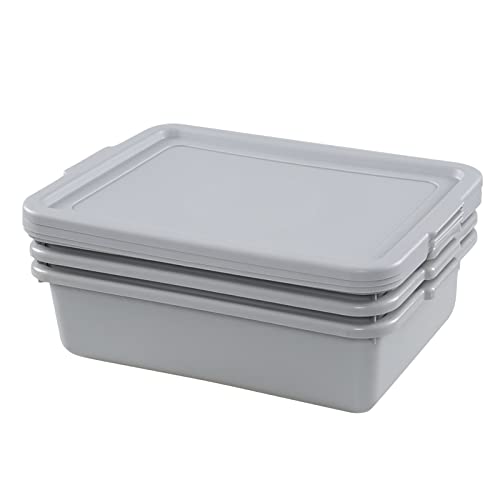 Wekioger 3 Pack Bus Tubs Commercial, 13 L Meat Tubs with Lids, Silver Grey