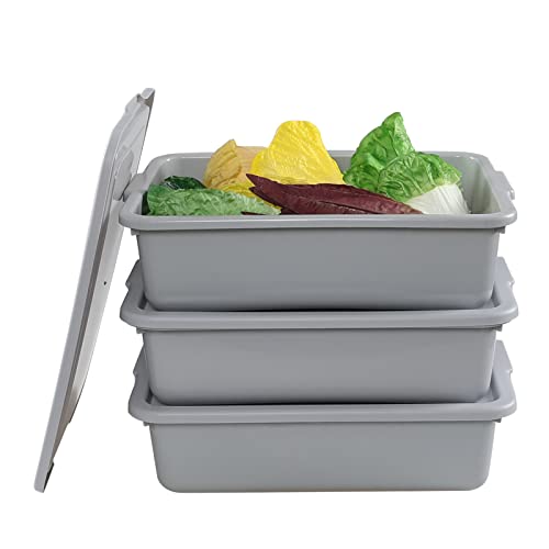 Wekioger 3 Pack Bus Tubs Commercial, 13 L Meat Tubs with Lids, Silver Grey