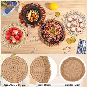 13 Inch Round Cotton Placemat Set of 4 Boho Placemats Table Mats Woven Mandala Tassels Washable Table Placemats for Kitchen Dining Weddings Home Farmhouse Decoration Heat Resistant Circle Place Mat